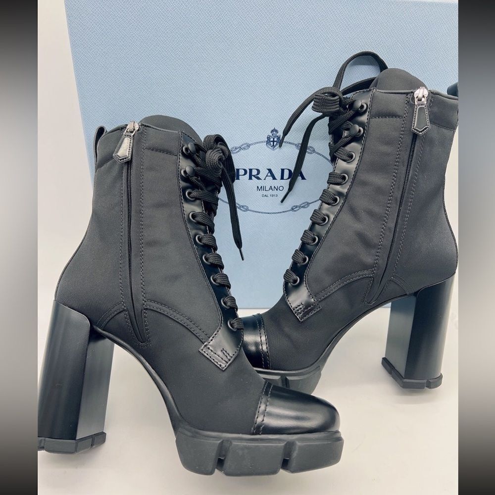 Prada 110 Leather & Nylon Hiker Booties 8.5